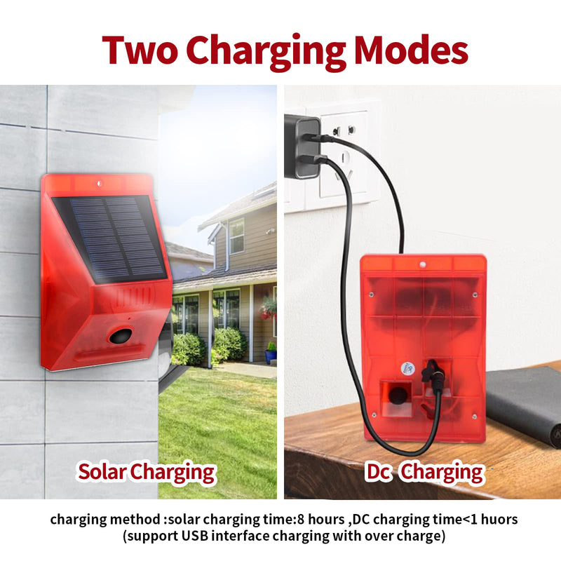 [AUSTRALIA] - ChunHee Solar Motion Sensor Alarm Outdoor,Solar Alarm Motion Detector with Sound, 129db Sound Security Siren IP65 Waterproof Protected for Villa, Chicken coop, Farm, Yard, 2 Pack 2 Light + 2 Remote 