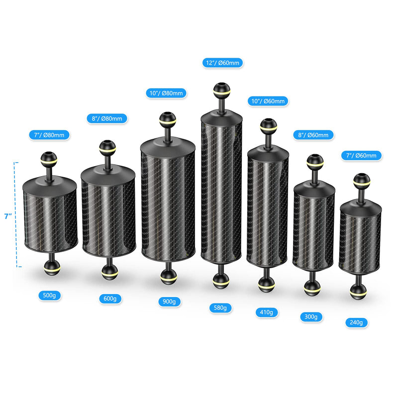 [AUSTRALIA] - Sea frogs Carbon Fiber Float Arm D60mm, 12'', for Ultralight, Aquatic Arm, Buoyancy Provided 580g, Underwater Camera System Diving Tray Video Light/Strobe GA-8 D60mm, 12'' 