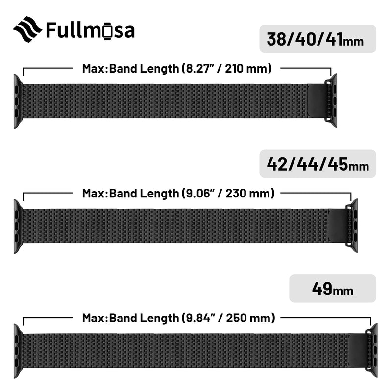 Fullmosa Compatible Silicone Apple Watch Band with Case 49mm Black & Compatible Metal Apple Watch Band with Case 49mm,Black