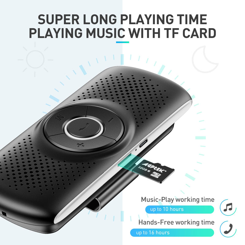 AGPTEK Car Speaker with Bluetooth 5.3, Hands Free Phone Kit for Calls, GPS | for Music with TF Card Slot, Instant Connect, Siri Google Assistant Support Wireless Car Visor Clip Speakerphone (Black) Black