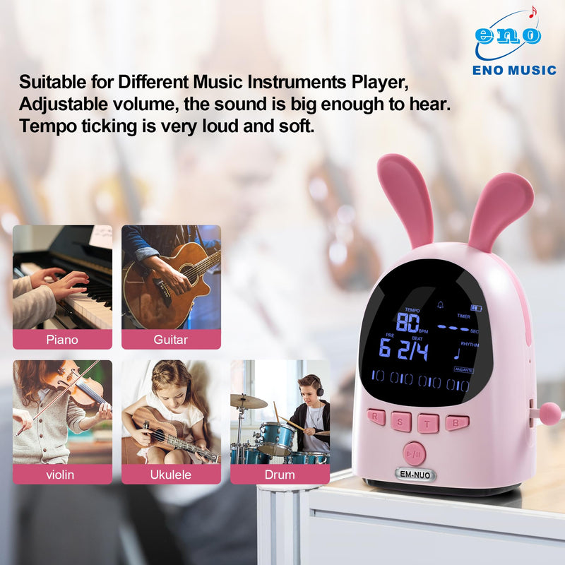 ENO MUSIC Easy Control Rechargeable Electric Metronome for Acoustic Guitar Violin Ukulele Drum Piano Players with Big Sound Digital Metronome-Rabbit