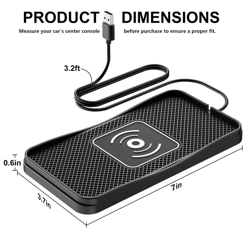 15W Non-Slip Wireless Car Charger Pad with 20W Adapter USB | 15W Fast Charging Pad Non-Slip Design with 20W Adapter, Compatible With iPhone, Samsung Galaxy And Android Phones 7"L x 3.5"W - 39.4" USB
