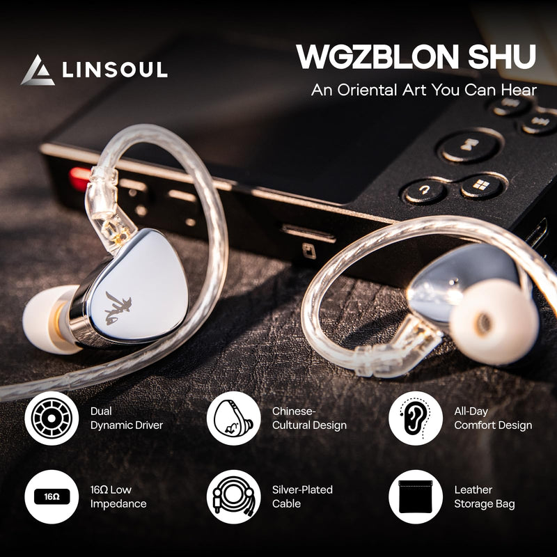 Linsoul WGZBLON SHU in Ear Monitor,Dual Dynamic Driver HiFi IEM Earphones,Professional DAC Chip Wired Earbuds,Zinc Alloy Shell,High-Purity Silver-Plated Cable for Audiophile (4.4mm No Mic, Silver) 4.4mm No Mic