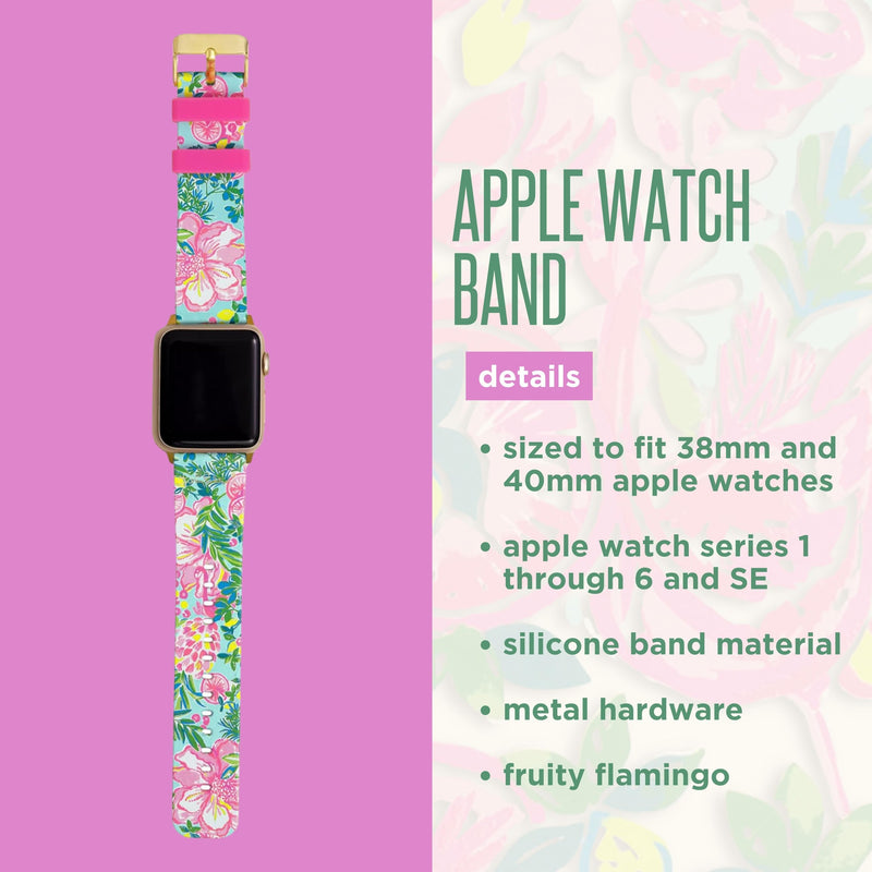 Lilly Pulitzer Silicone Apple Watch Band for Women, Sized to Fit 38mm 40mm 42mm & 44mm Smartwatches, Compatible with Apple Watch Series 1-6 and SE Fruity Flamingo