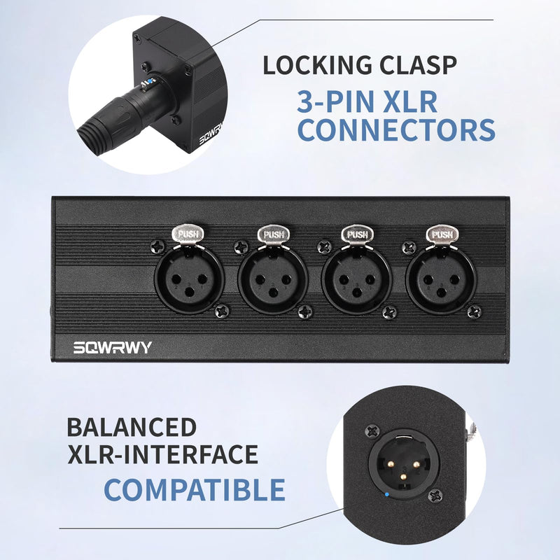 XLR 1 Male to 4 Female Audio Adapter, XLR Splitter Box 1-in 4-Out, 3-Pin Line Output Converter for Professional Use, Secure Locking Connectors, Lossless Audio Transmission for Studio & Live