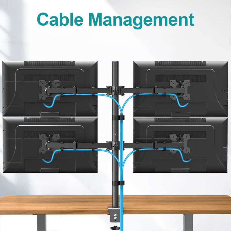 MOUNT PRO 4 Monitor Mount for Max 32" Computer Screens, Up to 17.6lbs Each | Quad Monitor Stand for Desk, Fully Adjustable Stacked 4 Desk Arm with Tilt, Swivel, Rotation, VESA 75x75/100x100mm Black(Max 32")