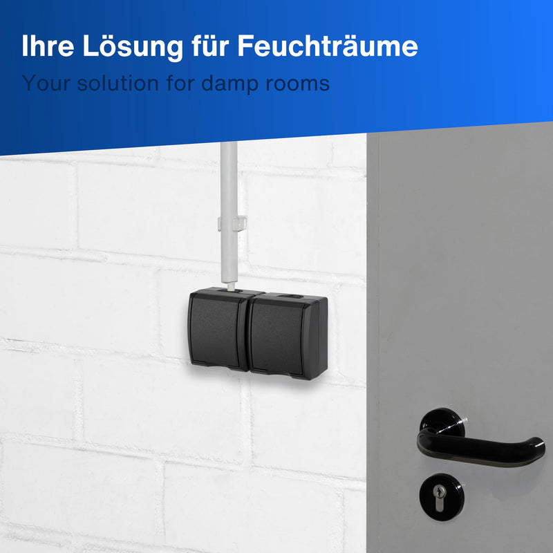 REV AquaForm Double Socket Wet Room Socket IP44 Surface-Mounted Anthracite 1 x horizontal double socket