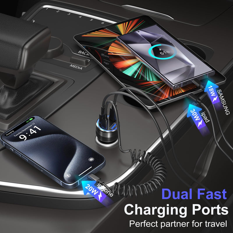 Car Charger 5 Pack, Bangfun 65W Multi Port 12V USB C & USB A Car Charger | PD+QC 3.0 Fast Charging Cigarette Lighter USB Charger Adapter Plug for iPhone 16 15 14 13 Pro Max iPad Samsung Android(Black) 5-Pack Black