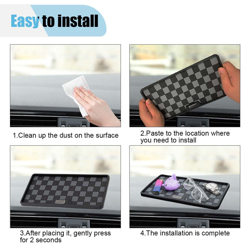 Car Dashboard Non Slip Mat, 11.06'' x 5.98'' Universal Grid Multi-Functional Sticky Adhesive Pad, Dash Sticky Gripping Mat for Cell Phones, Keys, Sunglasses, Electronic Devices, GPS (Black Gray) Black Gray