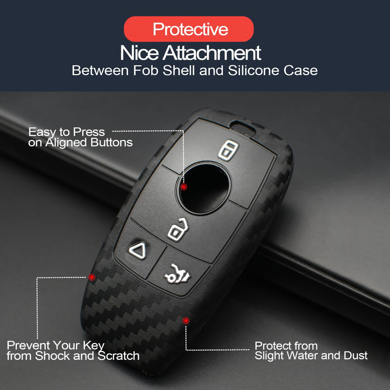 [AUSTRALIA] - 2pcs Compatible with Mercedes Benz Key Fob Cover Case Key Chain fit for A B C E G S CLA CLS GLA GLB GLC GLE GLS Glass Accessories Protector Keyless Remote Holder Carbon Fiber Black 