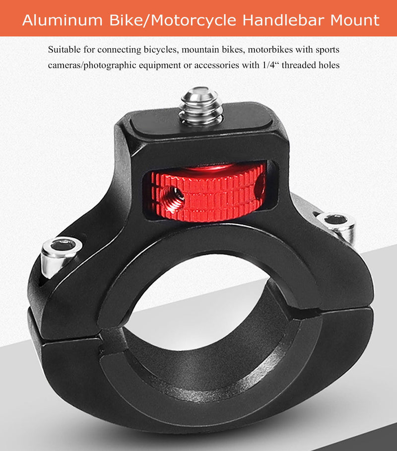 Aluminum Bike/Motorcycle Handlebar Mount for GoPro, Insta360, DJI Osmo and Fill Light, 360 Degrees Rotary Motorcycle Camera Mount Side Reinforcement Anti-Reverse