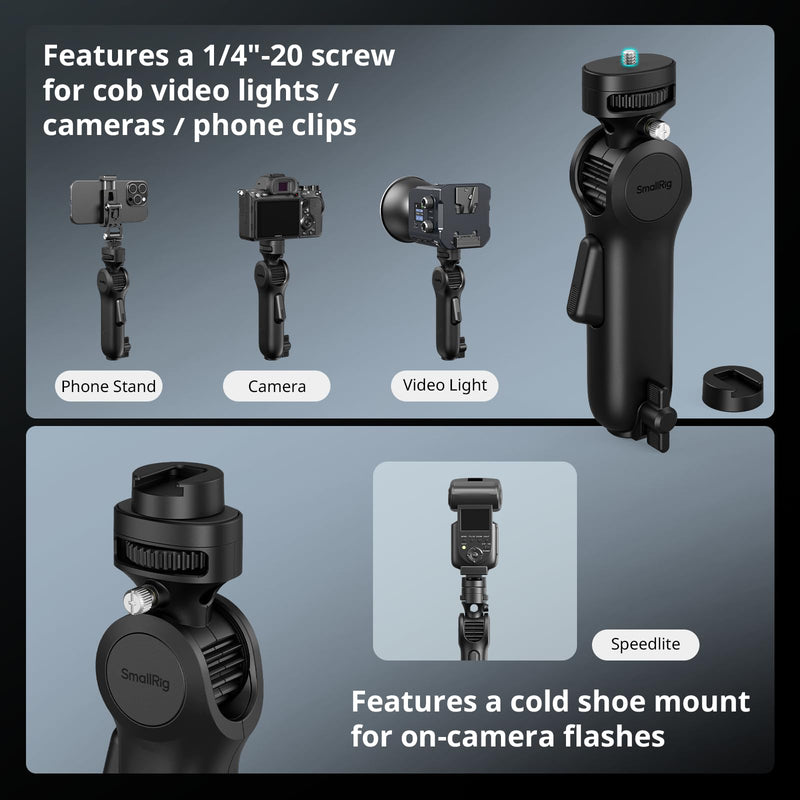 [AUSTRALIA] - SmallRig Quick Adjustment Light Stand Adapter, One-Button 180° Pitch Adjustment, 3kg Load Capacity, for COB Video Light/Camera/Phone Clips, for On-Camera Flash, 5181 
