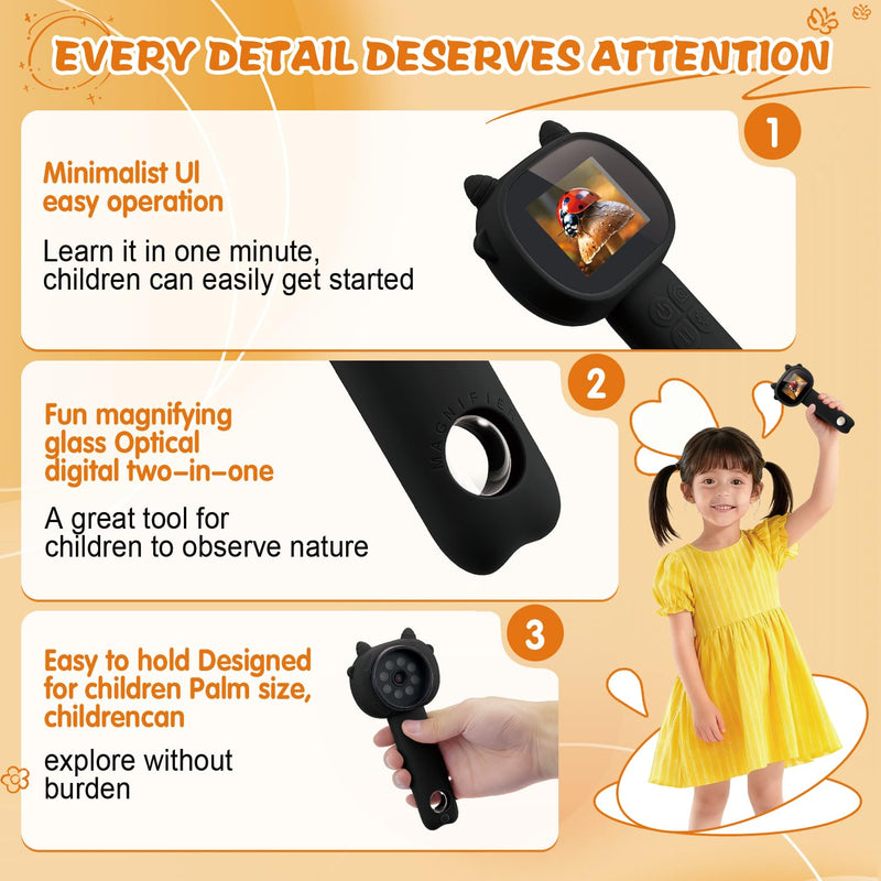 [AUSTRALIA] - Microscope for Kids 500x Magnification,4X Zoom Mini Pocket Handheld Microscope with 2.0" Screen for Toddlers-STEM Educational Science Kit Toddler for Boys Girls Aged 3-12(Black) Black 