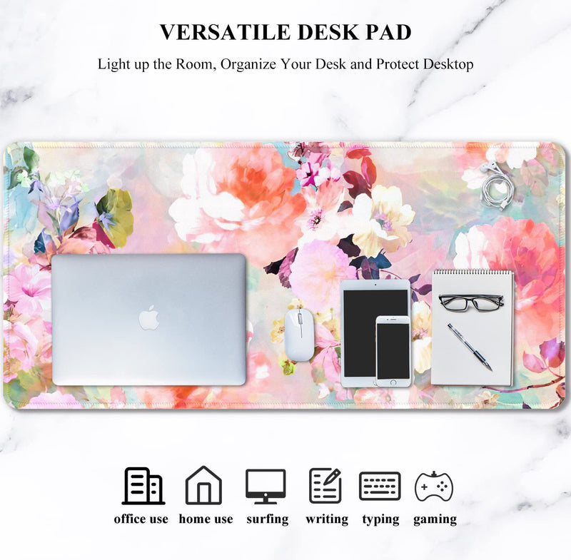 Auhoahsil Desk Pad, XXL Large Mouse Extended Gaming Mousepad, Cute Mat for Women, Big Office Accessories Pad Computer Keyboard and Laptop, 35.5 x 15.7 Inch, Pretty Pink Flowers, Girly Flowers Girly Pink Flowers