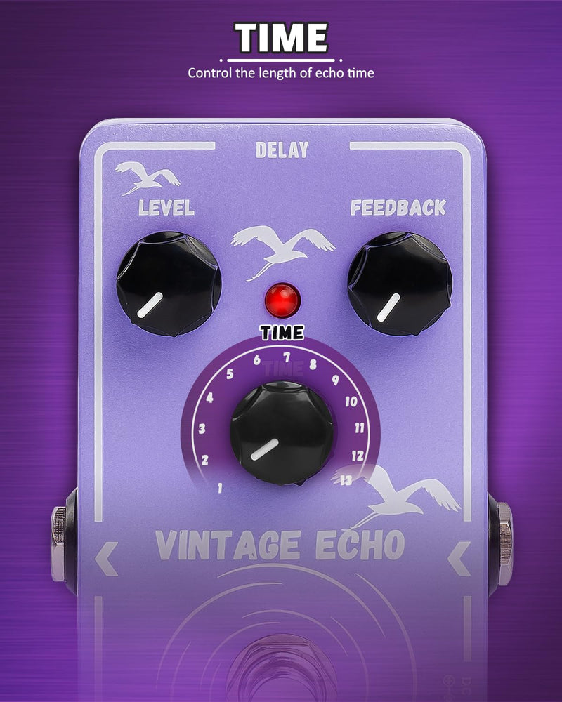STRICH Delay Guitar Pedal, Analog Delay Guitar Effect Pedal Vintage, True Bypass for Electric Guitar, VINTAGE ECHO, Light Purple Light Purple Delay