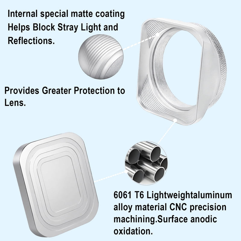 [AUSTRALIA] - X100VI X100V Metal Lens Hood Shade with Cap and 49mm Adapter Ring Kit for Fuji X100VI Fujifilm X100V X100F X100 X100S X100T X70 Camera (Silvery) silvery 