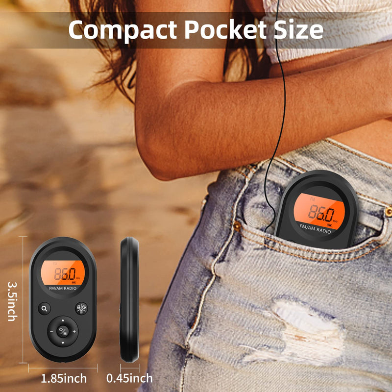 Personal Pocket Radio AM/FM Portable, Rechargeable Transistor Radio with Best Reception, Long Battery Life, Stereo Headphones, Sleep Timer, Backlit… MI01 AM/FM radio