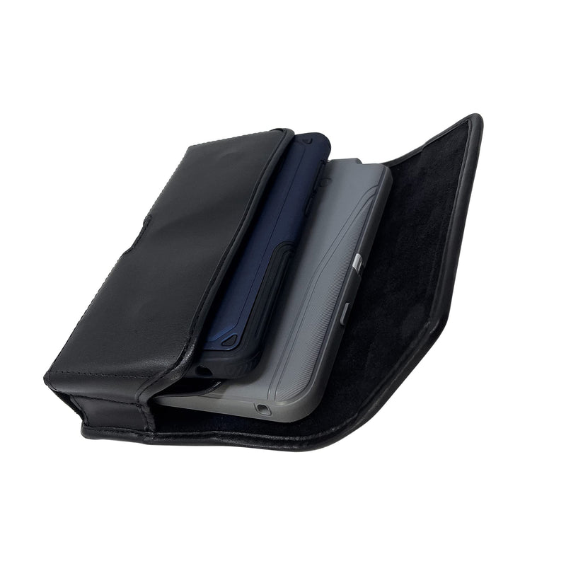 Turtleback Phone Belt Case Designed to fit 2 iPhone 14 Pro Max 13 Pro Max or S25 S24 S23 Note 20 Ultra, Black Leather Holster Pouch with Heavy Duty Rotating Belt Clip, Black Leather / Metal Clip Horiz Extra Large