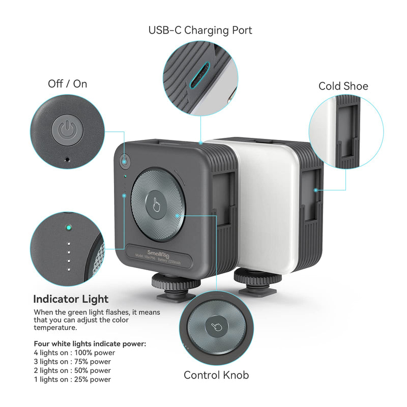 [AUSTRALIA] - SmallRig P96 LED Video Light, Portable Camera Lights, 96 LED Beads for Photography Video Lighting, Rechargeable 2200mAh CRI 95+ 2700-6500K w 3 Cold Shoe Gray 