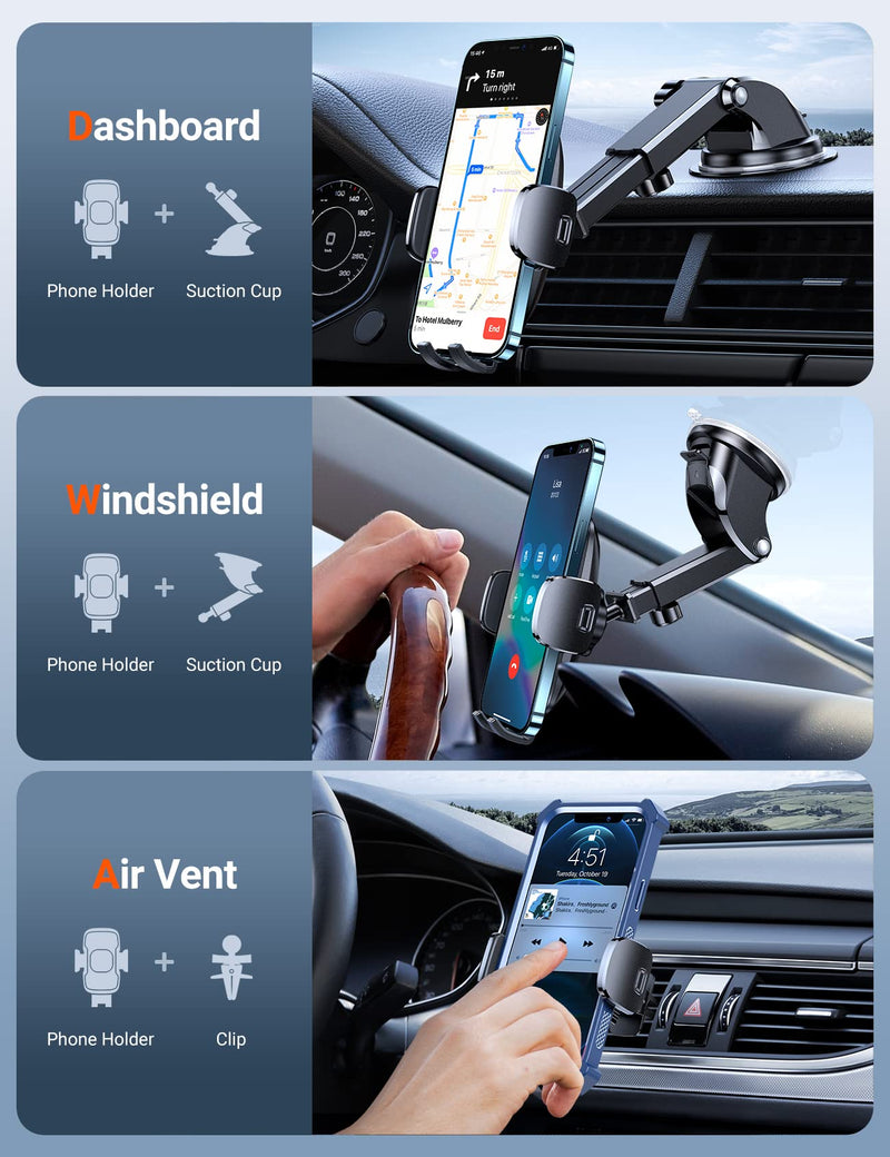 TORRAS [Ultra-Durable Cell Phone Holder for Car, Universal Mount Dashboard Windshield Vent Compatible with iPhone 14 13 12 11 Pro Max, Samsung Galaxy S20+ Ultra S10 Note Plus classic Black