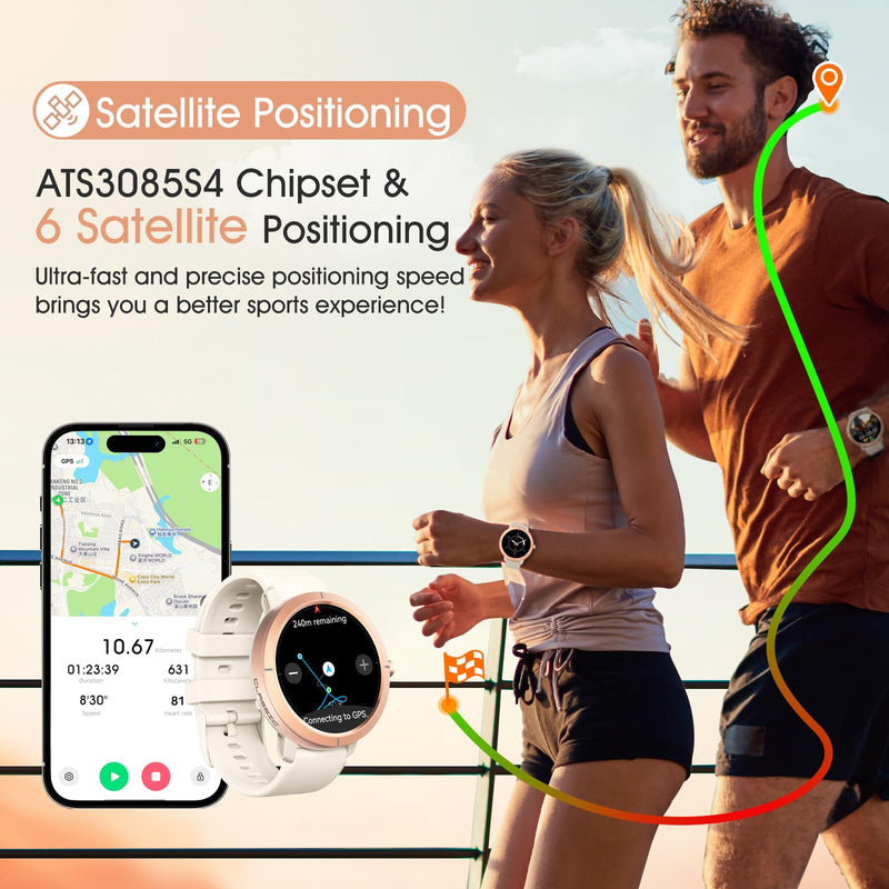 Ultra-high Precision GPS Smart Watches for Men Women, 1.32" Amoled Screen with 24/7 Heart Rate/Health Fitness Watch, 170+ Sports Modes, 5ATM Waterproof, Compatible Android iOS (Rose Gold) Rose Gold