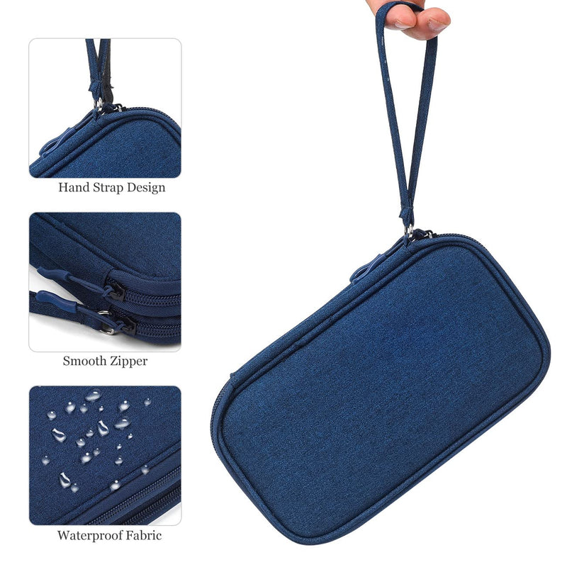 Portable, Waterproof Electronics Accessories Case and Organizer Bag for Cables, USB Drives and Chargers Double Layer - Navy Blue