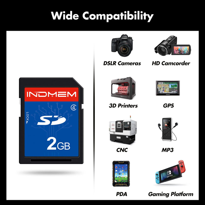 INDMEM 2 Pack SD Card 2GB Class 4 Flash Memory Card 2G SLC Stanard Secure Digital Cards (2PC) 2PC
