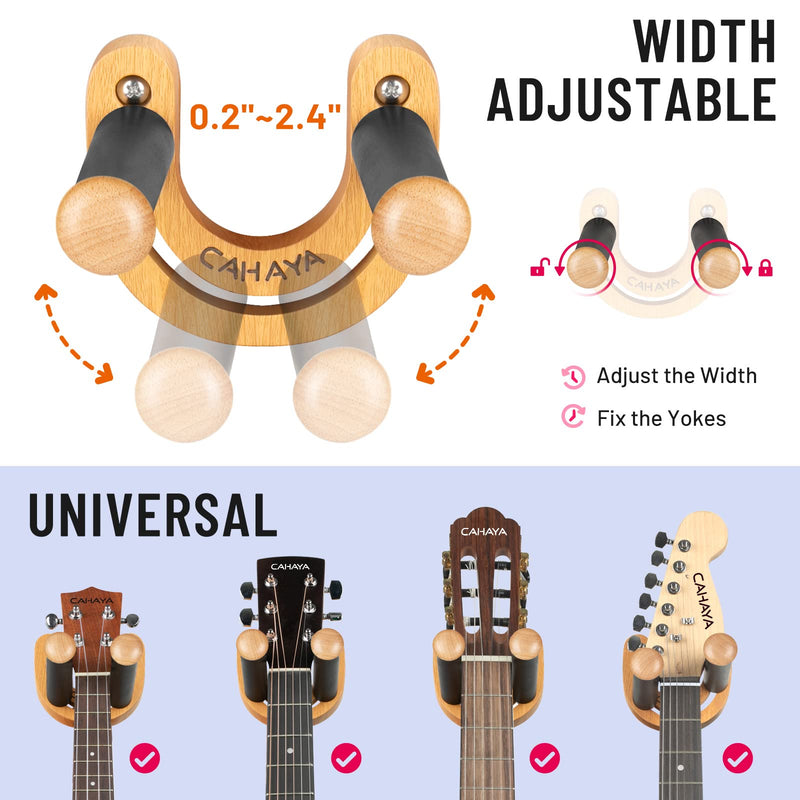 CAHAYA Guitar Wall Mount Hanger: Adjustable U-Shaped Hook with 5 Picks and 1 Pick Bag for Acoustic, Electric Guitars, Bass, Banjo, Ukulele, Mandolin Stylish
