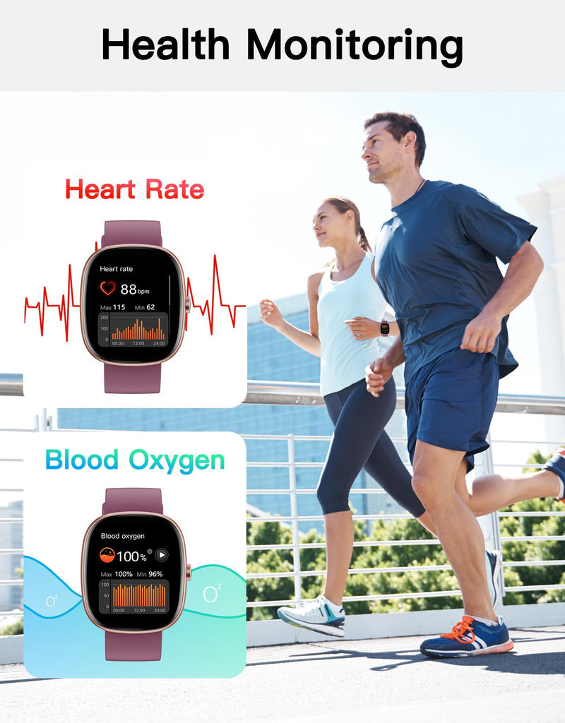 Fitness Tracker with Call Function, 1.85” Fitness Watch for Women and Men, 24/7 Heart Rate & Blood Oxygen Monitor, Sleep Tracker, 100+ Sport Modes, IP68 Waterproof (Purple)