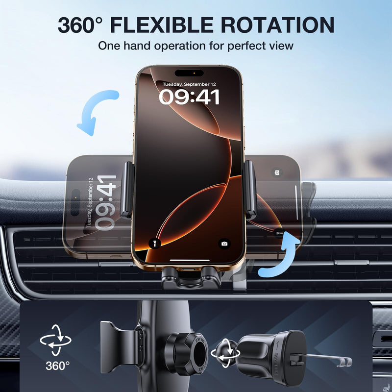 miracase Upgraded Wider Clamp Phone Holders for Your Car, Metal Hook Air Vent Car Mount [Thick Cases Friendly] Automobile Hands Free Compatible with iPhone 17/16/15/14/13 Series All Smartphone Black Air Vent-Mirrored
