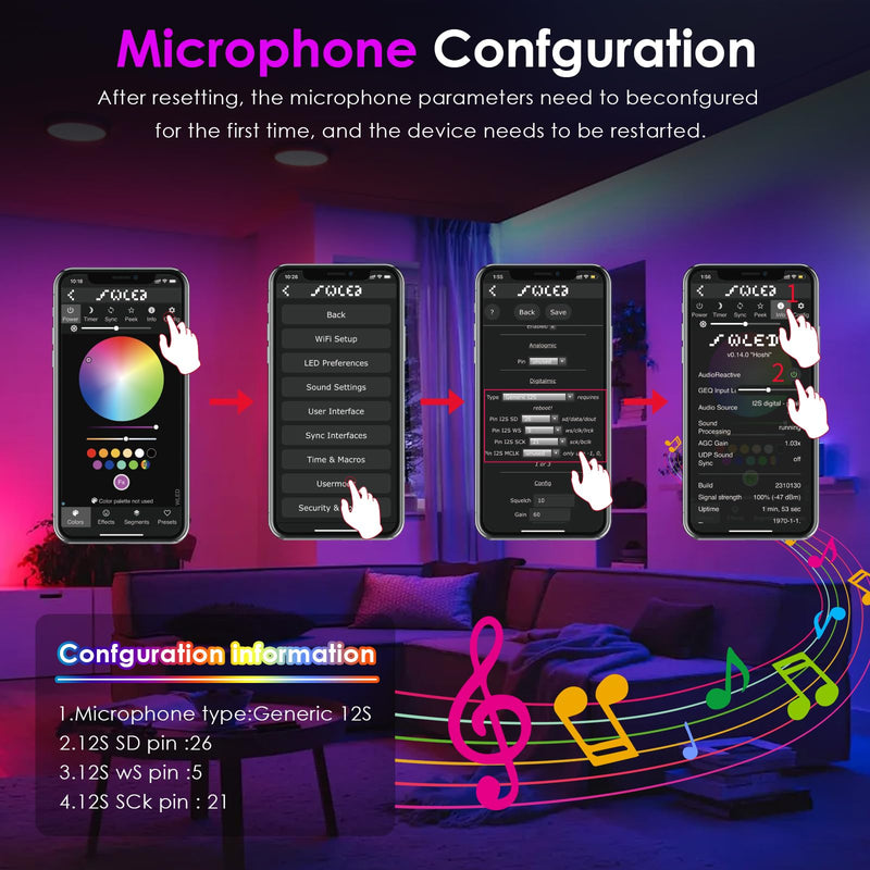 Compact WLED Controller with Mic, ESP32 DC 5V-24V Addressable LED Controller Digital RGB IC (WS2811 WS2812B SK6812 WS2815) WLED Open Source Firmware Pre-Installed