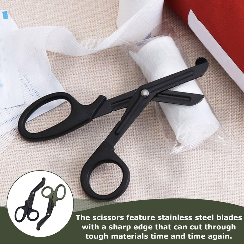 Medical Bandage Scissors, Medical Scissors, Stainless Steel Bandage Scissors, 15 cm, Bent Stealth Black for Nurses, Medical Students, Emergency Room (Black and Green)