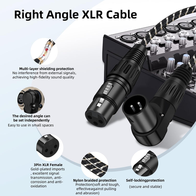 Right Angle XLR Cable,2-Pack Adjustable-Angle Male to Straight Female Microphone Cable,Short XLR Microphone Cable 90 Degree Adapter for Mic Mixer, Recording Studio, Podcast-1FT Angle Male-1FT Black