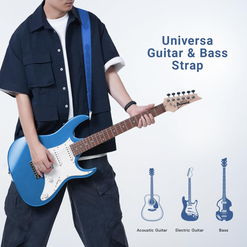 Quick-Snap Nylon Strap-quick locking-2 inches leather ends for Acoustic Electric Guitar Straps,Bass Guitar Strap Deep Blue