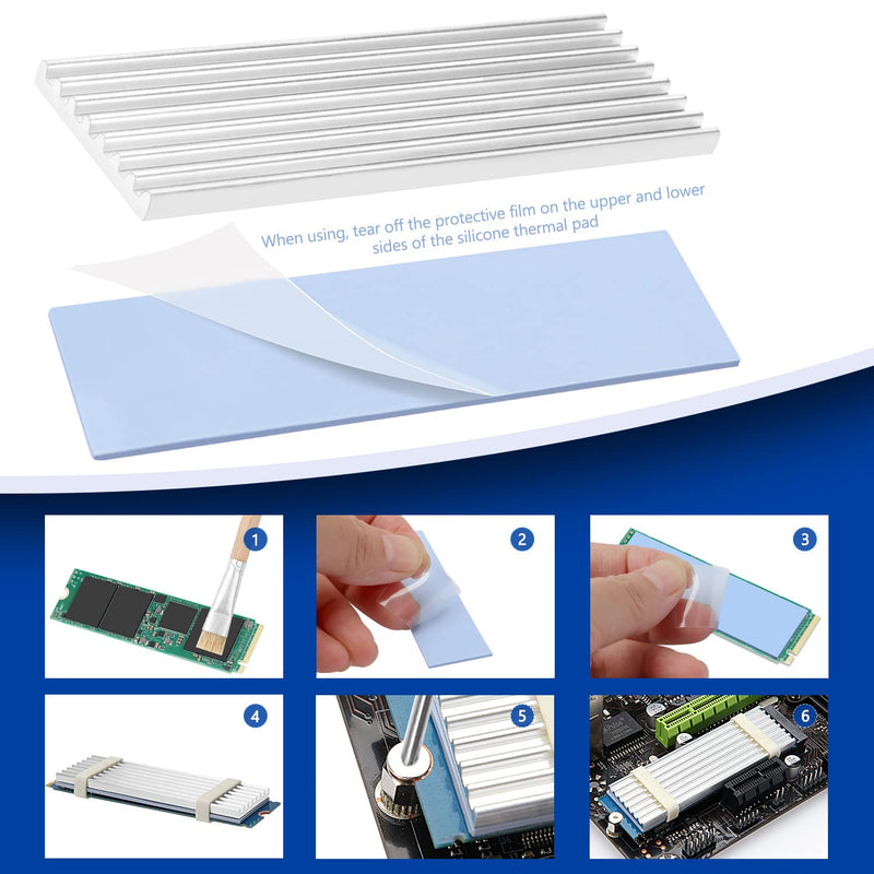 4 Pack M.2 SSD Heatsink VooGenzek Aluminum Heatsink with M.2 SSD Screws and Heat Conductive Silicone Pads for M.2 Heatsink Laptops and Desktops, 70x22x3mm, Silver Silver - 70X22X3 mm