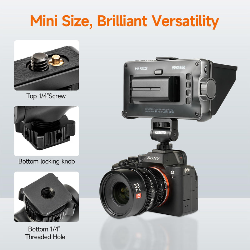 [AUSTRALIA] - Adjustable Gimbal Monitor Cold Shoe Adapter, Metal Field Monitor Mount Holder, 360 Degree Swivel and Tilt Adjustable Monitor Mount Bracket with Cold Shoe Mount, Locating Pin Design Cold Hot Adapter 