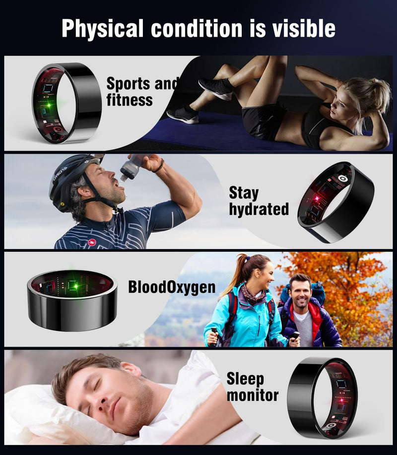8.0 Smart Ring and Charging Case【Industry First – 0 Measurement Error】【IP68 Waterproof】 2025 Smart Ring for Women & Men for Sleep Tracking Wearable Device,Fitness Ring Black 10#