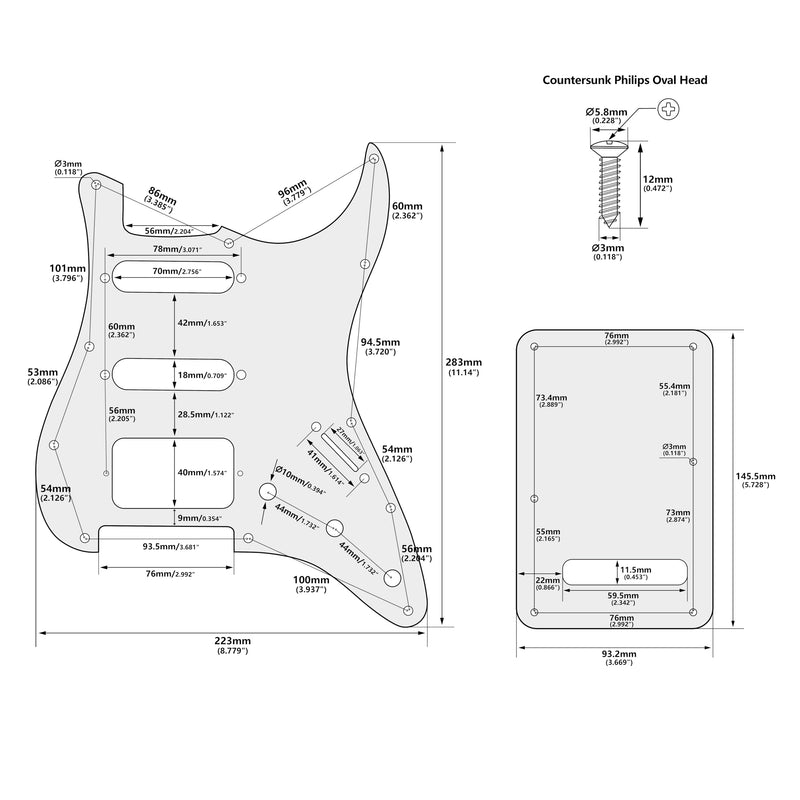 [AUSTRALIA] - Banworks 3Ply Strat HSS Pickguard 11-Hole SSH Pickguard Scratch Plate with Backplate 6-Hole Trem Tremolo Cover Set for USA/Mexican Modern Style Standard Stratocaster ST JT/HB-09 Vintage White 