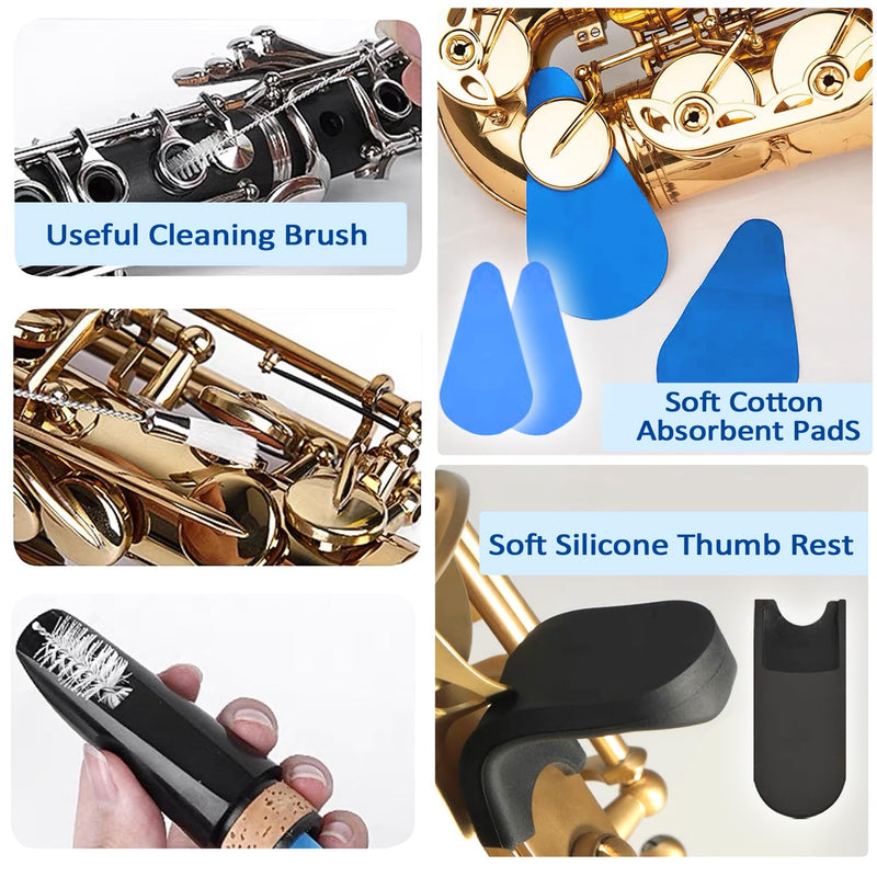 [AUSTRALIA] - Saxophone Cleaning kit with Case，Clarinet Flute Cleanser Maintenance Kit with Cork Grease,Swab,Cleaning Cloth,Thumb Rest,Reed Case,Mouthpiece Brush and More Workable for Wind & Woodwind Struments 