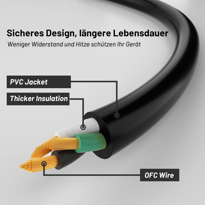 Vickwire H05VV-F 3G1.5 mm² Extension Cable 3 m Cable Extensions with Protective Contact Plug Schuko Extension 16 A/250 V Black 3m