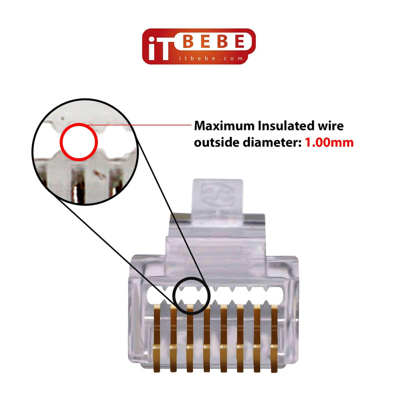ITBEBE 300 Pieces - Gold Plated RJ45 Cat5, Cat5e Pass Through Connectors - 3 Prong 3u Pass Through 8P8C UTP Jack Ends Quantity 300