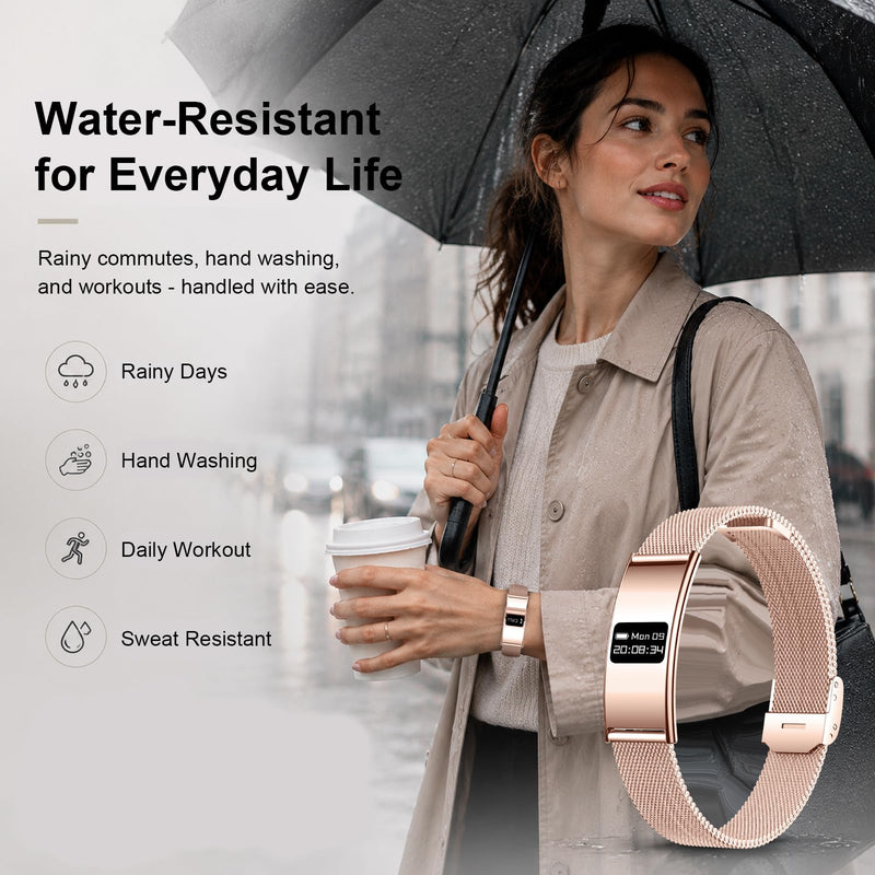 Efolen Smart Bracelet for Women Men, Activity Fitness Tracker, Smart Wristband with Heart Rate/Blood Oxygen/Sleep Monitor/Pedometer, IPX8 Waterproof Slim Smart Watch for Android iPhone, 2 Bands, Gold