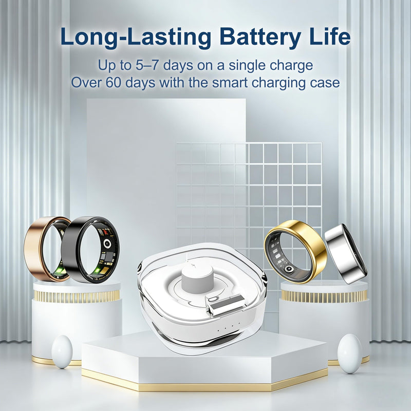 Smart Ring Health & Fitness Tracker for Men & Women, Heart Rate, SPO₂, Sleep & Activity Monitoring, IP68 Waterproof, Long Battery Life, Family Care Mode, No Subscription Fee (Gold, 8) Gold
