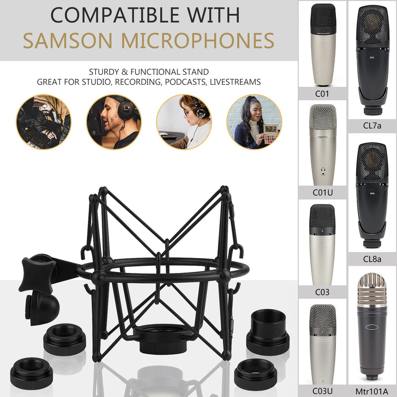 GEEKRIA for Creators Microphone Shock Mount Compatible with Samson C01, C01U Pro, C03, C03U, CL7a, CL8a Mic Anti-Vibration Suspension Adapter Clamp Mic Holder Clip (Black/Metal)