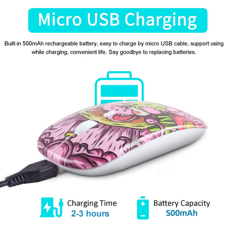 CHUYI Wireless Rechargeable Quiet Mouse Cute Bear Pattern Portable Travel Mute Mouse 1600 DPI Novelty Optical Silent Cordless Office Mice for Computer Laptop PC Gift (Pink) Pink