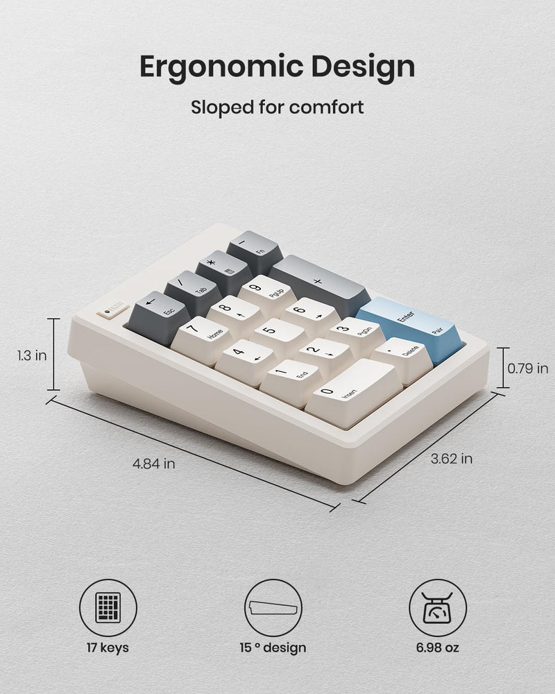 Kisnt FD17 Wireless Mechanical Numpad for Excel Financial Data Entry | Bluetooth 5.0 & 2.4G Dual Mode Connection, 17 keys Hot Swappable with PBT Keycaps, Ideal for Laptops PC Compact Keyboards Beige