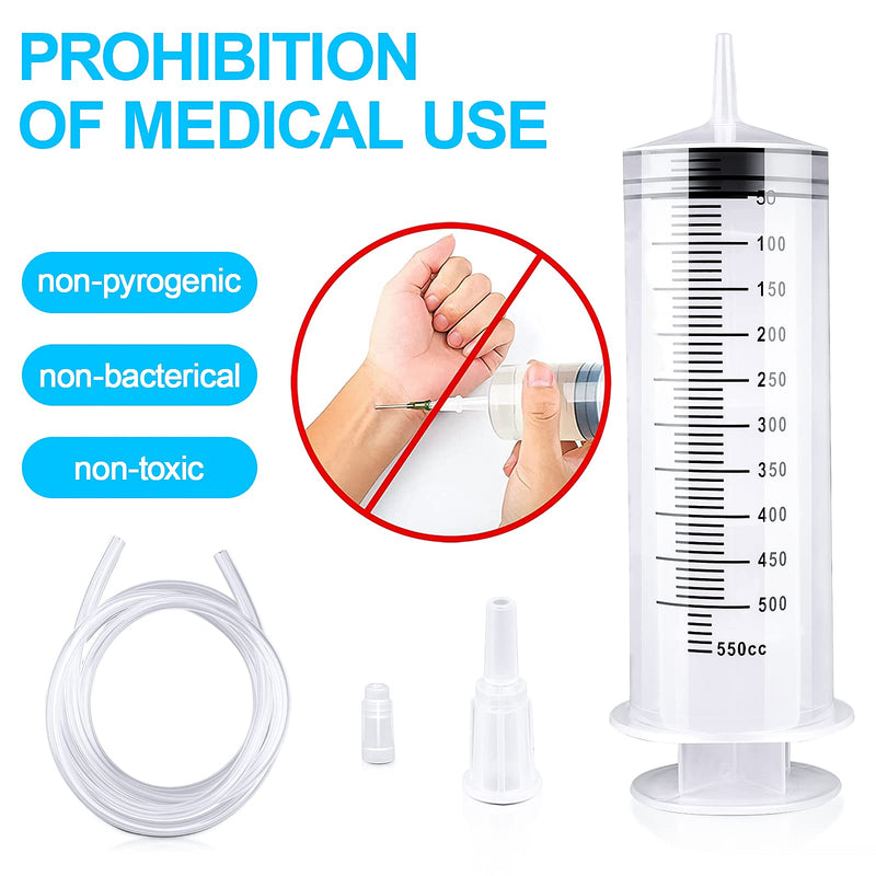150/250/350/550 ml Syringe with Plastic Tubes, Reusable Plastic Syringe for Oil or Glue Applicators, Experiments, Pet Feeding, Industrial Applications (550 ml) 550ml