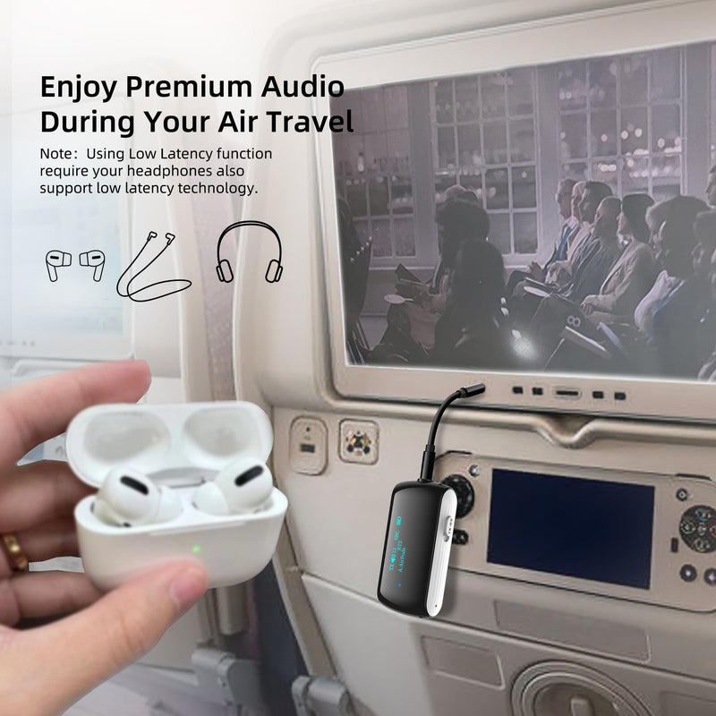 Bluetooth Transmitter Receiver for 2 AirPods/Headphones, Flight Bluetooth 5.2 Adapter for Airplane, TV, Gym and PC with a 3.5mm Audio Jack, Wireless BT Receiver with Mic for Car/Home Stereo White