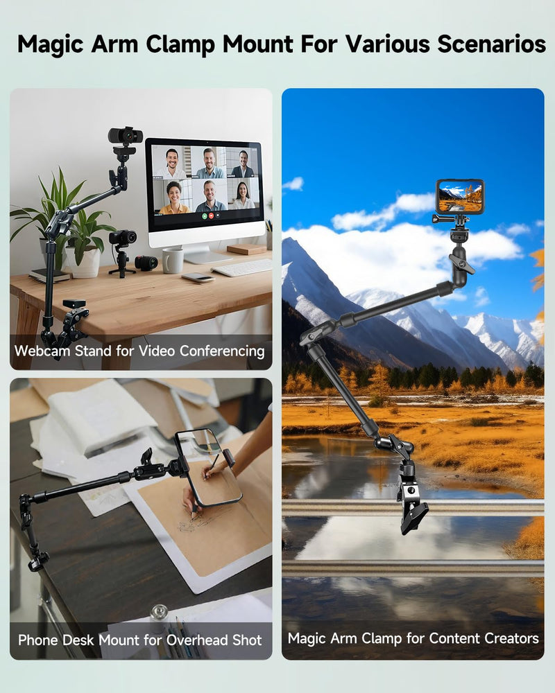 [AUSTRALIA] - 22" Magic Arm w Clamp, Overhead Phone Mount, Desk Camera Mount w Articulating Friction Boom Arm Thread Adapter, for Phone Video Light Webcam Microphone Action Camera Content Creators 22IN-BK 