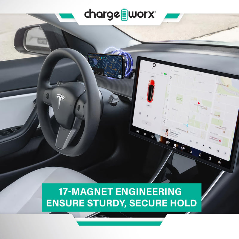 MagSafe Car Mount, Magnetic Phone Holder for Tesla Model 3 & Y, Vent Mount | Magnetic iPhone and Android Holder, 3-Prong Clip For Easy Install, 360° Foldable & Adjustable, Portrait or Landscape View